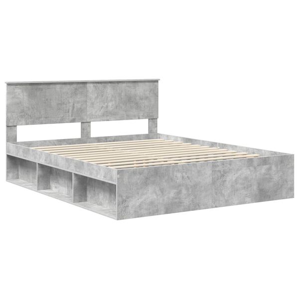 vidaXL Bedframe met hoofdeinde Beton 160 x 200 cm Massief grenenhout