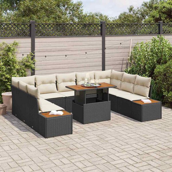 vidaXL Tuin Eetset met kussen met kussen 10 pcs Zwart en Beige