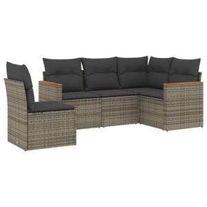 vidaXL 5-delige Loungeset met kussens poly rattan grijs