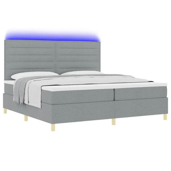 vidaXL LED Box Spring Bed met matras Lichtgrijs 200 x 200 cm Stof