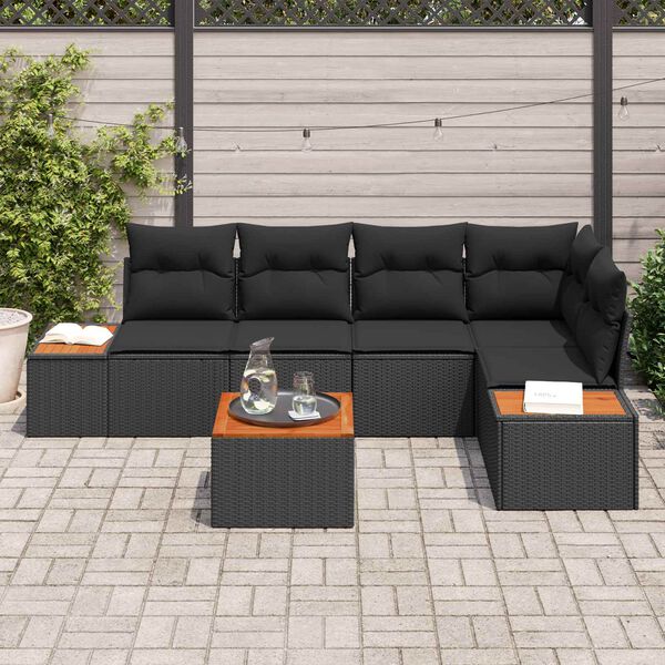 vidaXL Tuin Sofa Set met kussen met opslag 6 pcs Zwart Poly riet