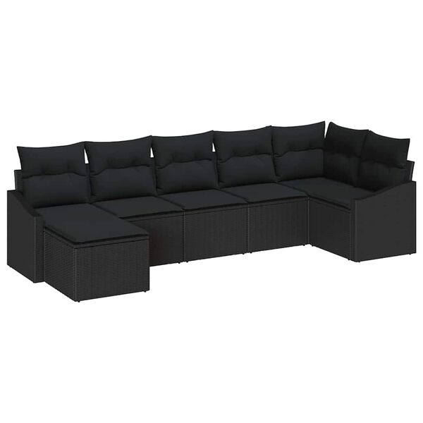 vidaXL Tuin Sofa Set met kussen met opslag 7 pcs Zwart poly rattan