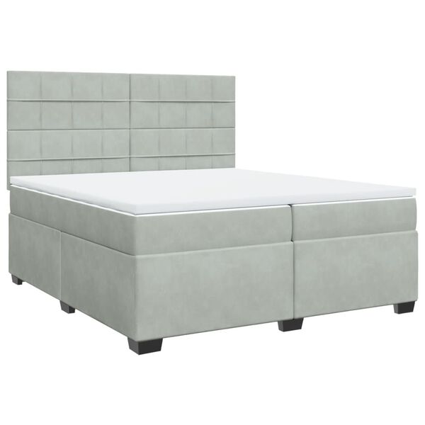 vidaXL Boxspring met matras fluweel lichtgrijs 200x200 cm