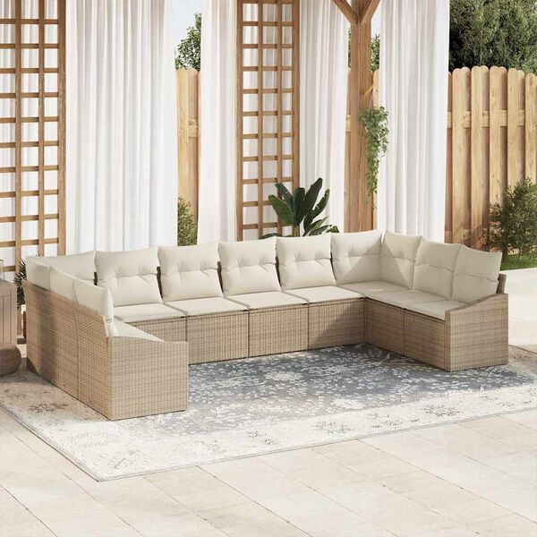 vidaXL Tuinbankenset met opslag 10 pcs Beige en Cr&egrave;me poly rattan