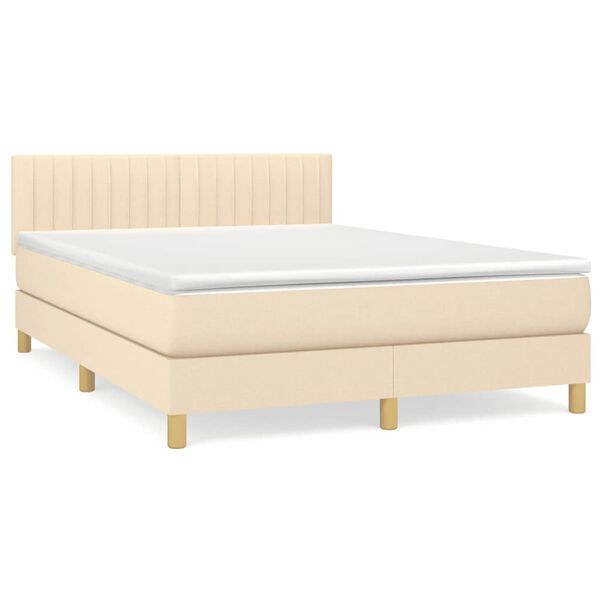 vidaXL Boxspring met matras stof cr&egrave;mekleurig 140x200 cm