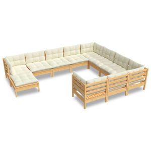 vidaXL 11-delige Loungeset met cr&egrave;mekleurige kussens grenenhout
