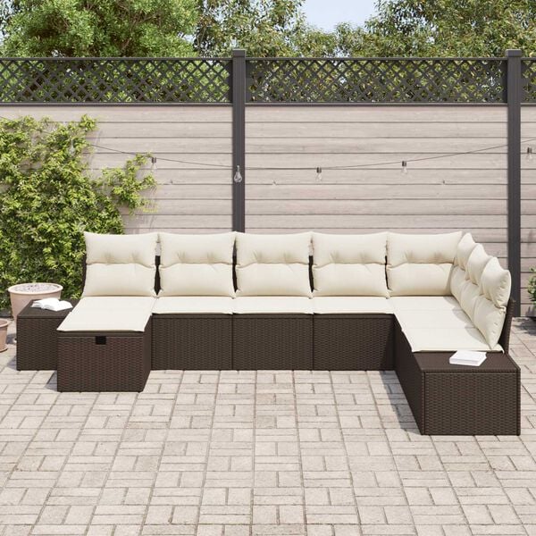 vidaXL Tuin Sofa Set met kussen 8 pcs Bruin Poly riet