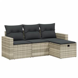 vidaXL 4-delige Loungeset met kussens poly rattan lichtgrijs