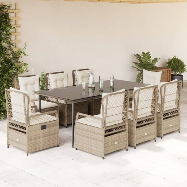 vidaXL 9-delige Tuinset met kussens poly rattan beige