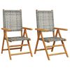 vidaXL Opklapbare stoelen, 2 stuks, grijs, massief acaciahout en polyrotan.