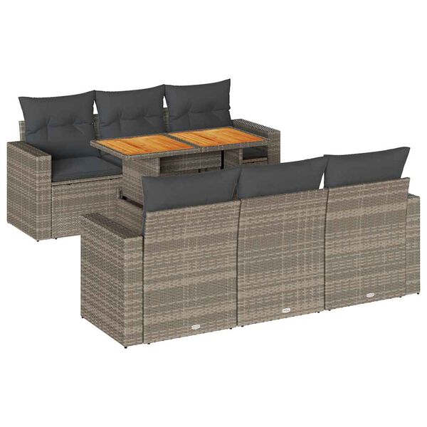 vidaXL 7-delige Loungeset met kussens poly rattan grijs