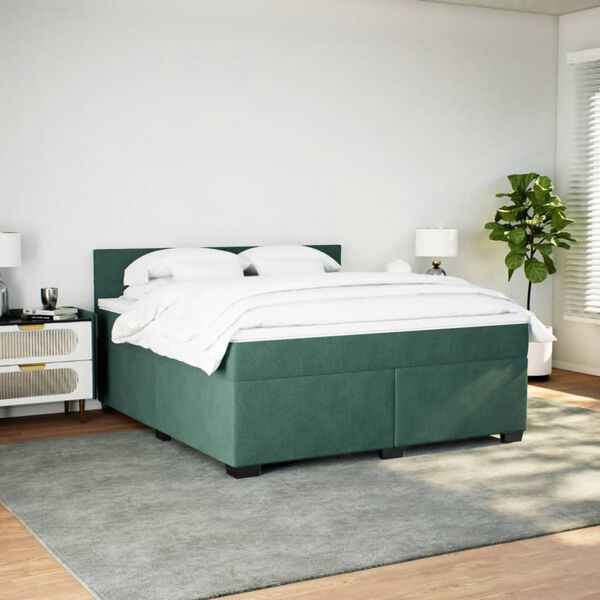 vidaXL Boxspring met matras fluweel donkergroen 180x200 cm