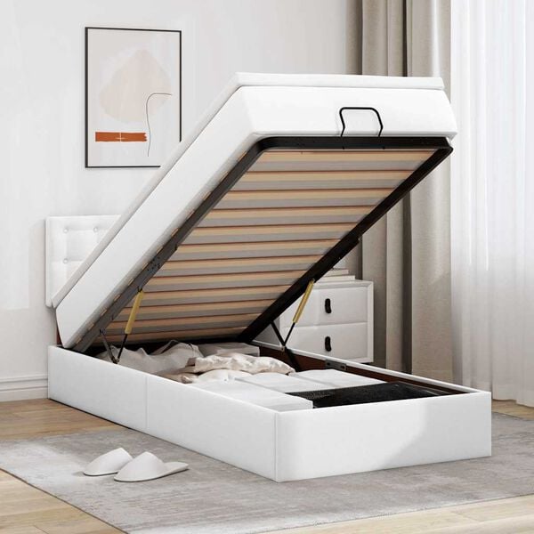 vidaXL Ottomaanse bed met matras 100x200cm kunstleer wit