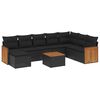 vidaXL 9-delige Loungeset met kussens poly rattan zwart