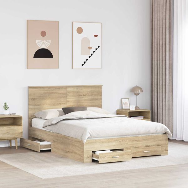 vidaXL Bedframe met hoofdeinde Sonoma Eiken 150 x 200 cm Bewerkt hout
