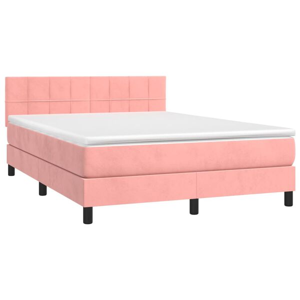 vidaXL Boxspring met matras fluweel roze 140x200 cm