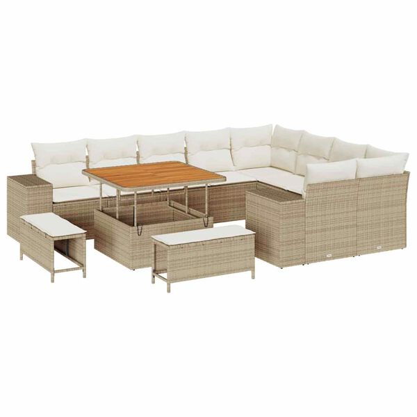 vidaXL Tuin Sofa Set met kussen 12 pcs Beige poly rattan