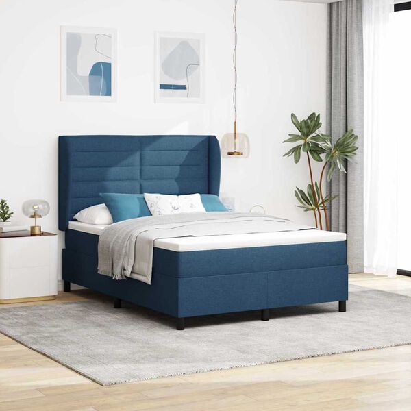 vidaXL Boxspring bed met matras met hoofdeinde Blauw 140 x 200 cm Stof