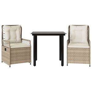 vidaXL 3-delige Tuinset met kussens poly rattan beige