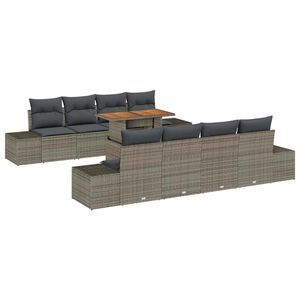 vidaXL Tuin Eetset met kussen 9 pcs Grijs en Bruin