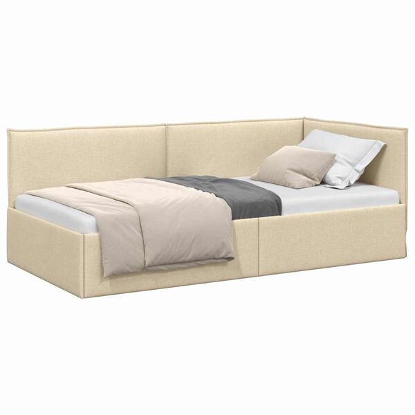 vidaXL Hoekbedframe met hoofdeinde Crème 90 x 190 cm Stof