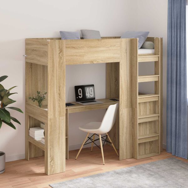 vidaXL Loft Bedframe met Bureau Sonoma Eiken 75 x 190 cm Bewerkt hout