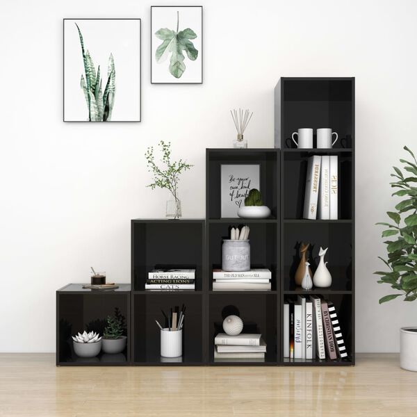 vidaXL 4-delige Tv-meubelset bewerkt hout hoogglans zwart