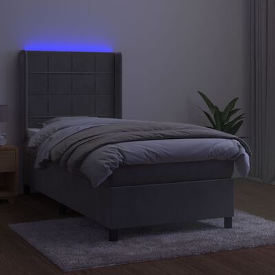 vidaXL Boxspring met matras en LED fluweel lichtgrijs 90x190 cm