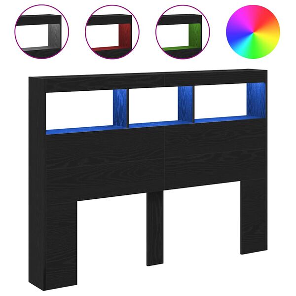 vidaXL Hoofdbordkast met LED 140x17x102 cm zwart eikenkleurig