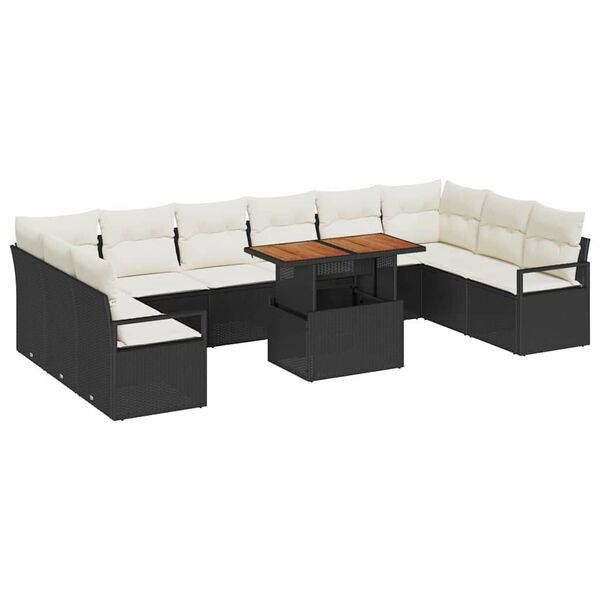 vidaXL Tuin Sofa Set met kussen met kussen 11 pcs Zwart en Cr&egrave;me