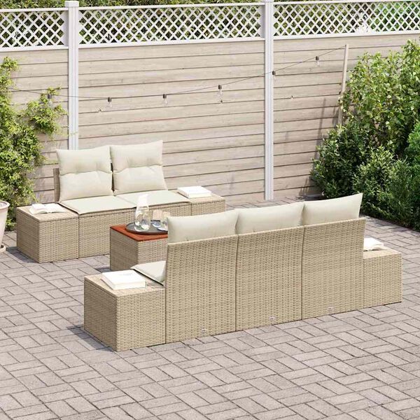 vidaXL Tuinbankenset met opslag 6 pcs Beige en Cr&egrave;me poly rattan