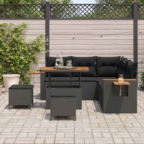 vidaXL Tuinbankenset 8 pcs Zwart Poly rattan en gepoedercoat staal