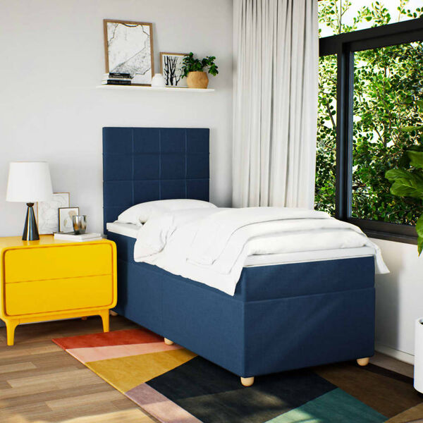 vidaXL Boxspring met matras stof blauw 90x190 cm