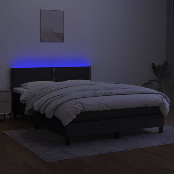 vidaXL Boxspring met matras en LED stof zwart 140x200 cm