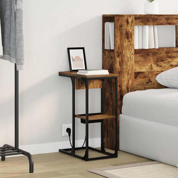 vidaXL Nachtkastje Gerookt eiken 41,5 x 26 x 60,5 cm Bewerkt hout