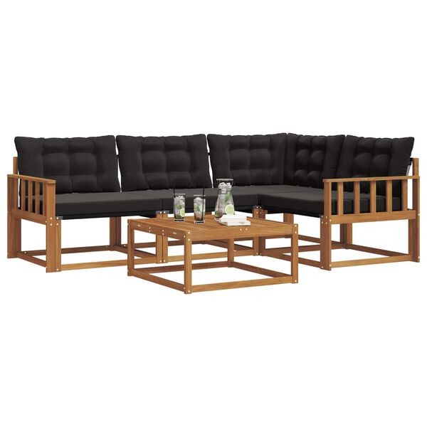vidaXL Buiten bankenset met kussen 5 pcs Natuurlijk en Zwart