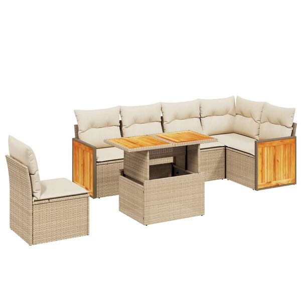 vidaXL 7-delige Loungeset met kussens poly rattan beige