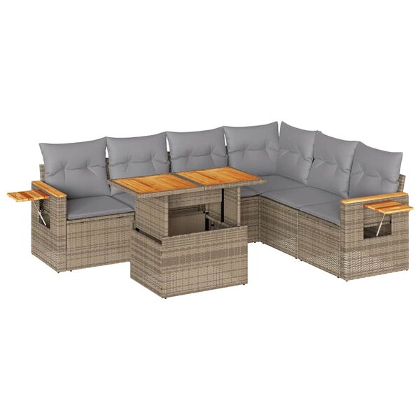 vidaXL 7-delige Loungeset met kussens poly rattan acacia beige