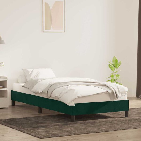 vidaXL Bedframe zonder matras 100x220 cm fluweel donkergroen