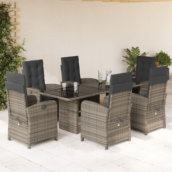 vidaXL 7-delige Tuinset met kussens poly rattan grijs