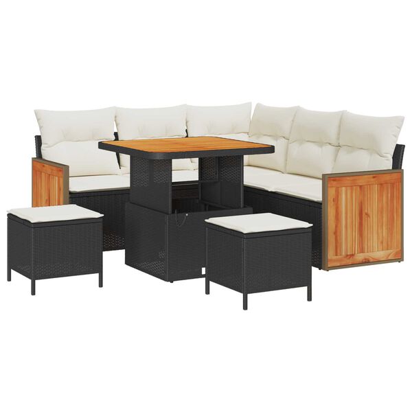 vidaXL Tuin Sofa Set met kussen 8 pcs Zwart en cr&egrave;me