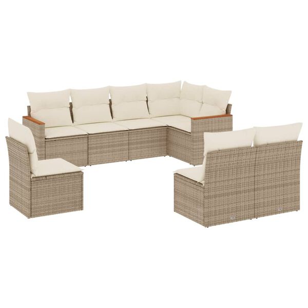 vidaXL 8-delige Loungeset met kussens poly rattan beige