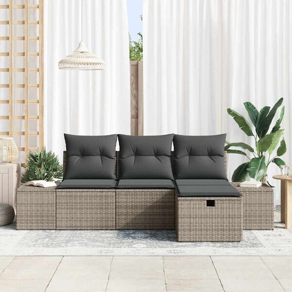 vidaXL Tuin Sofa Set met kussen 4 pcs Grijs Poly riet