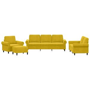 vidaXL 4-delige Loungeset met kussens fluweel geel