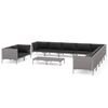 vidaXL 12-delige Loungeset met kussens poly rattan donkergrijs