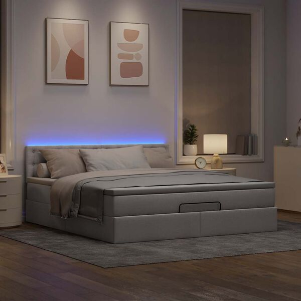 vidaXL Bed poef met matras en LED's 180x200 cm stof taupe