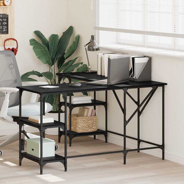 vidaXL Bureau Zwart Eiken 139 x 139 x 75 cm Bewerkt hout