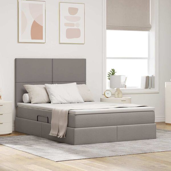vidaXL Opslag bed met matras met matras Taupe 140 x 190 cm Polyester