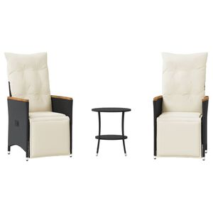 vidaXL 3-delige Bistroset met kussens poly rattan zwart