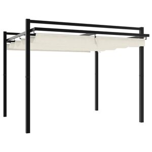 vidaXL Prieel met uittrekbaar dak 3x3 m aluminium cr&egrave;mekleurig